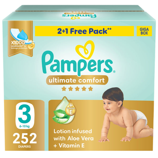 Pampers Premium Care Taped Baby Nappies Size 3, 6-10 kg, Giga Box, 252 Count