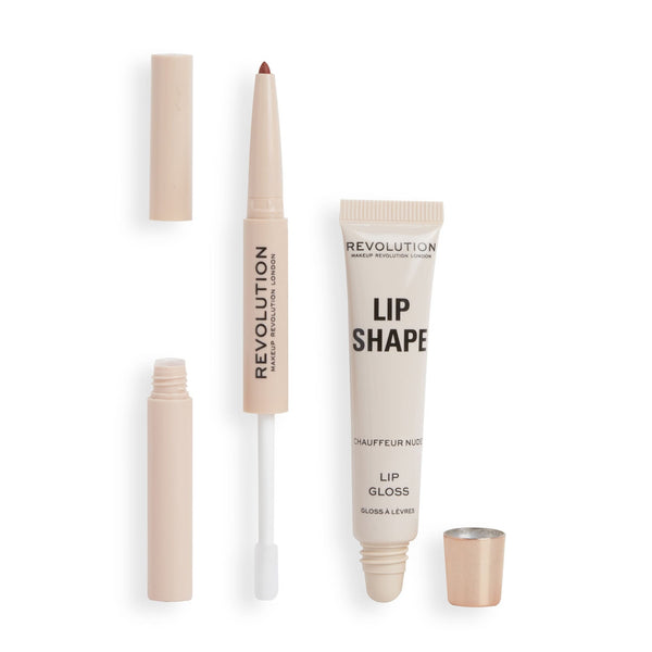 Makeup Revolution Lip Shape Kit Set Chauffeur Nude 3-Step Glossy Lip Finish