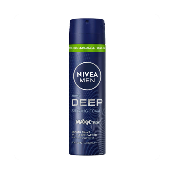 NIVEA Deep Black Carbon Shaving Foam Creamy Texture Glycerin Aloe Vera Vitamin E 200 ml