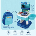 Little Story Police Station Toy Set School Bag, Role Play Building Blocks, Blue, 219 Pieces