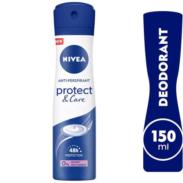 NIVEA Protect & Care Deodorant Spray 48-Hour Sweat Protection 0% Ethyl Alcohol 150 ml