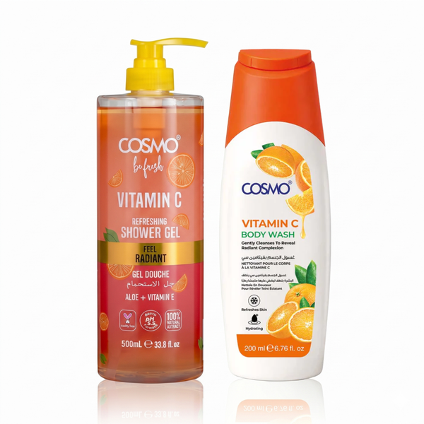 Cosmo Vitamin C Shower Gel and Body Wash Duo, Aloe Vera and Vitamin E, Citrus Scent, 500 ml + 200 ml