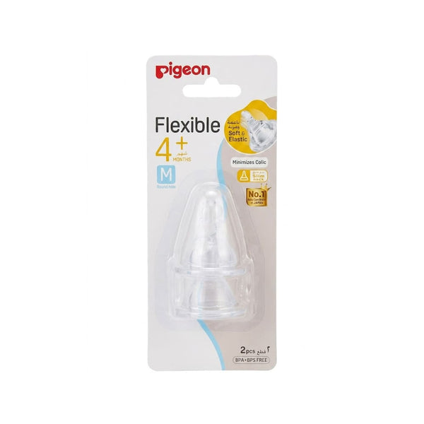Pigeon Flexible Feeding Nipples Medium Flow M, Silicone, 4+ Months, 2 Pack