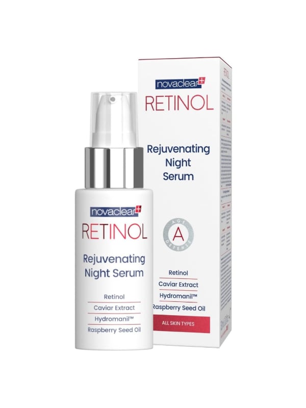Novaclear Retinol Night Serum Hydrating Skin Renewal Caviar Raspberry Seed Oil 30ml