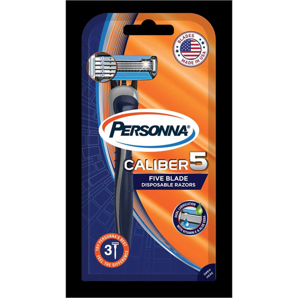 Personna Caliber Disposable Razors with Lubrastrip Comfort Grip, 3-Pack