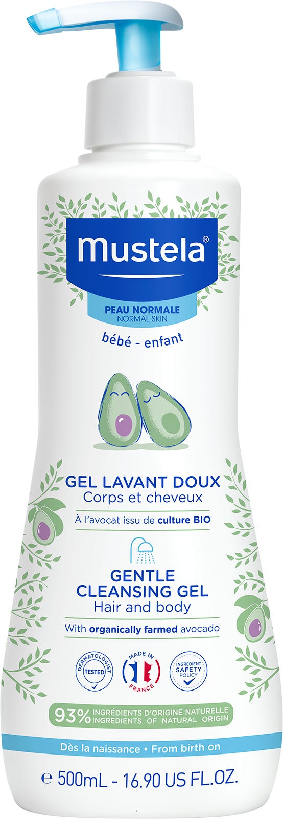Mustela Bebe Gentle Cleansing Gel Soap-Free Baby Hair & Body Wash 500 ml