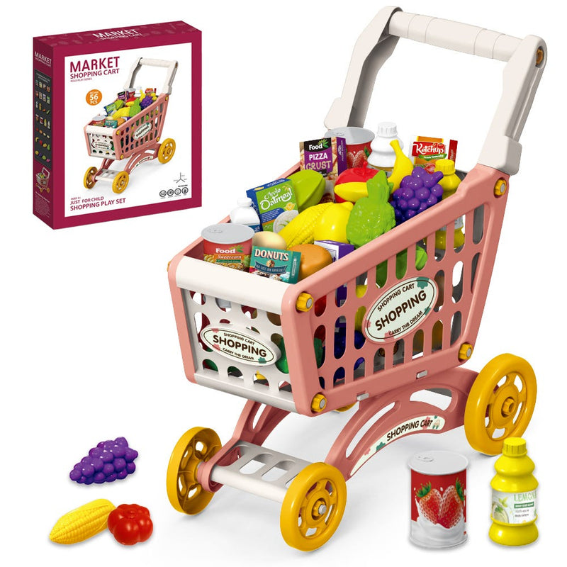 Little Story Supermarket Shopping Cart Toy Set 56 Pieces Pink