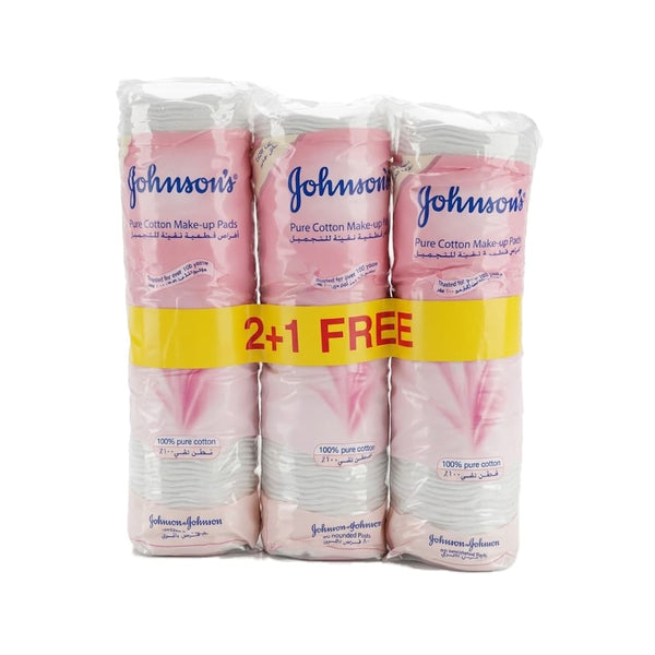 Johnson's Long Round Cotton Pads 100% Pure Cotton 2+1 Pack, Approximately 240 Pads