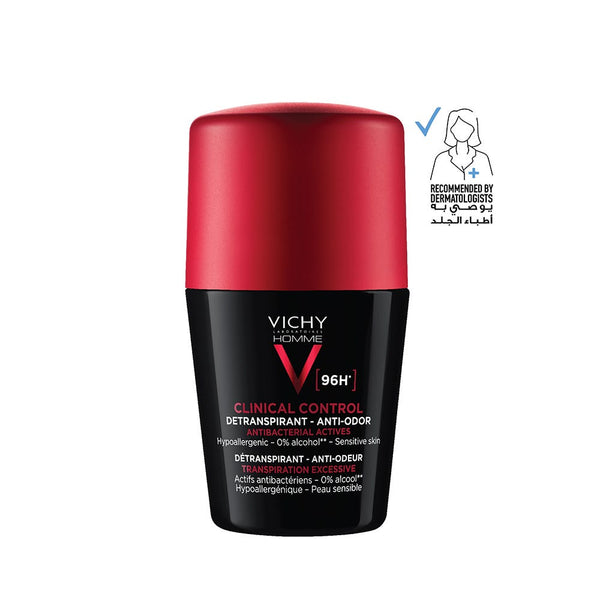 Vichy Homme Clinical Control Deodorant Roll-On, Alcohol-Free, 96 Hour, 50ml