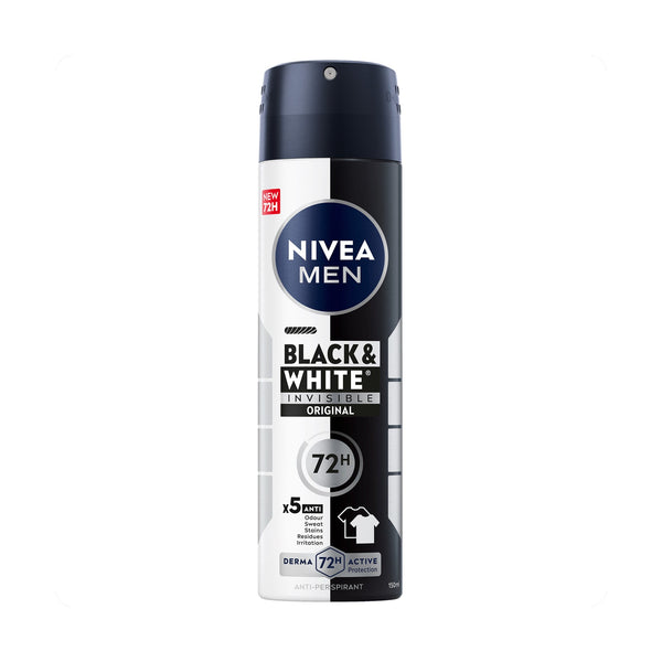 NIVEA Black & White Invisible Original Deodorant Spray for Men, 48H Protection, 150ml