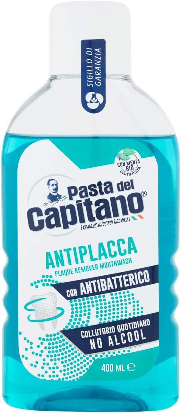 Capitano Mouthwash Plaque Remover with Zinc and Essential Oils, Mint, 400 ml