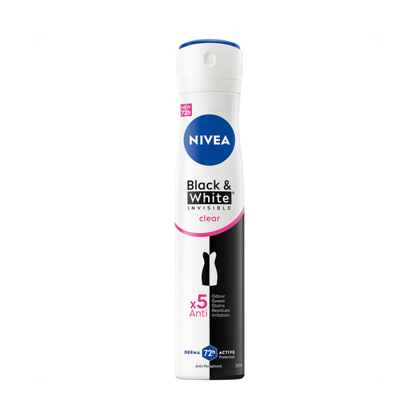 NIVEA Black & White Invisible Clean Antiperspirant Spray Anti-Stain Formula 48H 200 ml