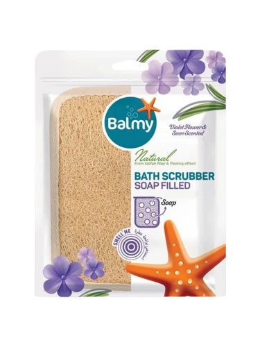 Balmy Natural Bath Scrub Glove, Exfoliating Loofah Fiber, Violet Flower & Sage Scented