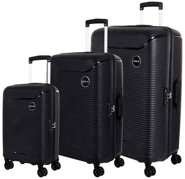 American Tourister Maxplus 3-Piece Hardside Luggage Set, Spinner Wheels, Black, 55/68/79 cm