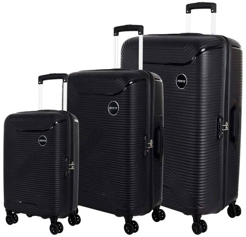 American Tourister Maxplus 3-Piece Hardside Luggage Set, Spinner Wheels, Black, 55/68/79 cm