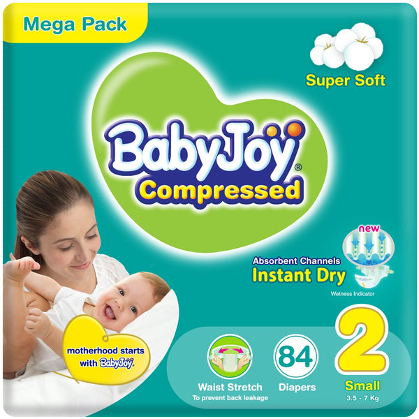 BabyJoy Compressed Size 2 Regular Diapers, Soft Cotton Touch, 84-Count Mega Pack