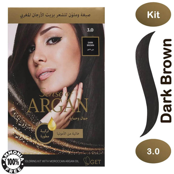 Argan Hair Coloring Oil Kit Liquid No-Ammonia Formula Dark Brown 3.0