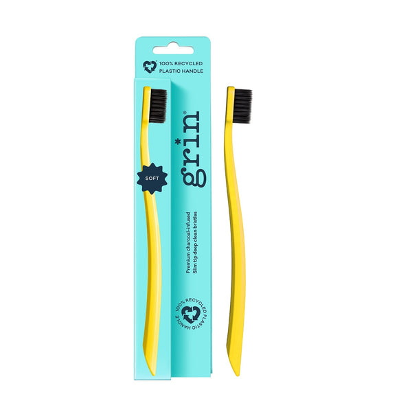 Grin Recycled Manual Toothbrush Soft Lemon Charcoal Bristles 1 Pack