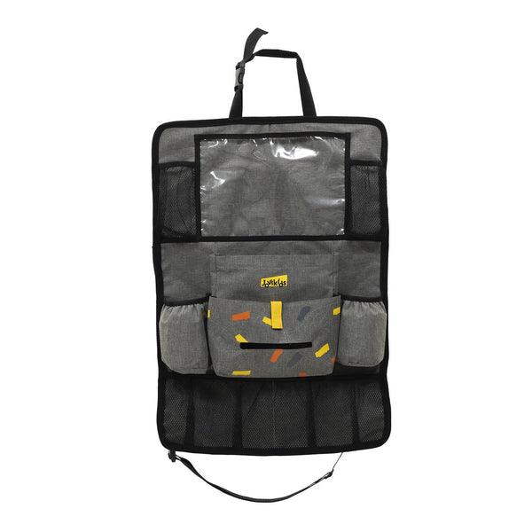 Jovikids Car Seat Organizer Grey with iPad Holder, Waterproof Kick Mat and Storage Pockets