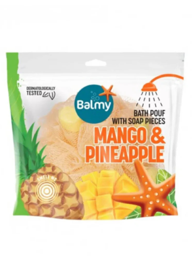 Balmy Mango & Pineapple Bath Sponge with Built-In Soap Pieces
