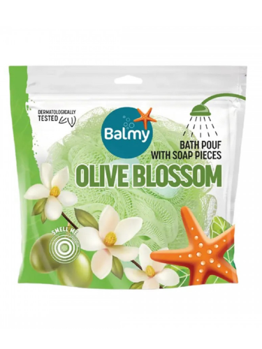 Balmy Olive Blossom Sponge Bath Loofah With Built-In Soap Pieces