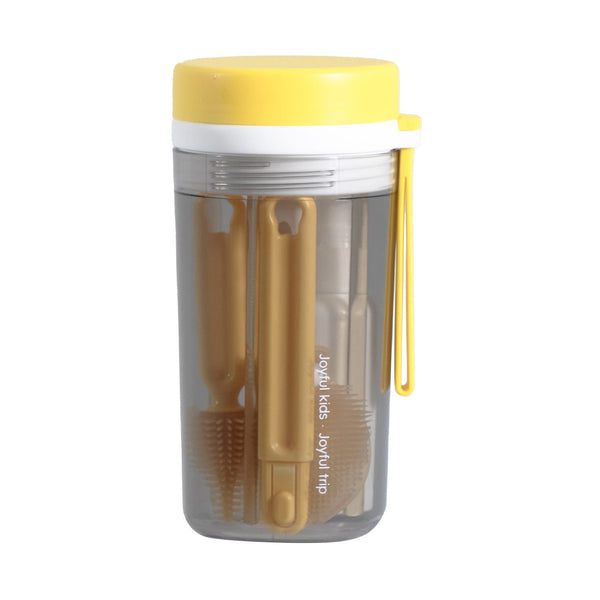 Jovikids Portable 6-In-1 Baby Bottle Brush Set, BPA-Free, Yellow
