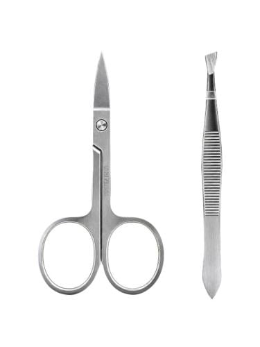 Beauty System 2-Piece Stainless Steel Beauty Tool Set with Scissors and Tweezers, Silver