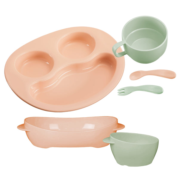 Inochi Amori Baby Feeding Set BPA-Free Polypropylene 6-Piece Milky Orange and Tea Green