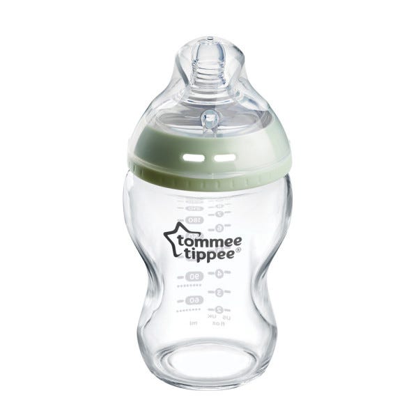 Tommee Tippee Closer to Nature Glass Feeding Bottle, Breast-Like Teat, 250 ml
