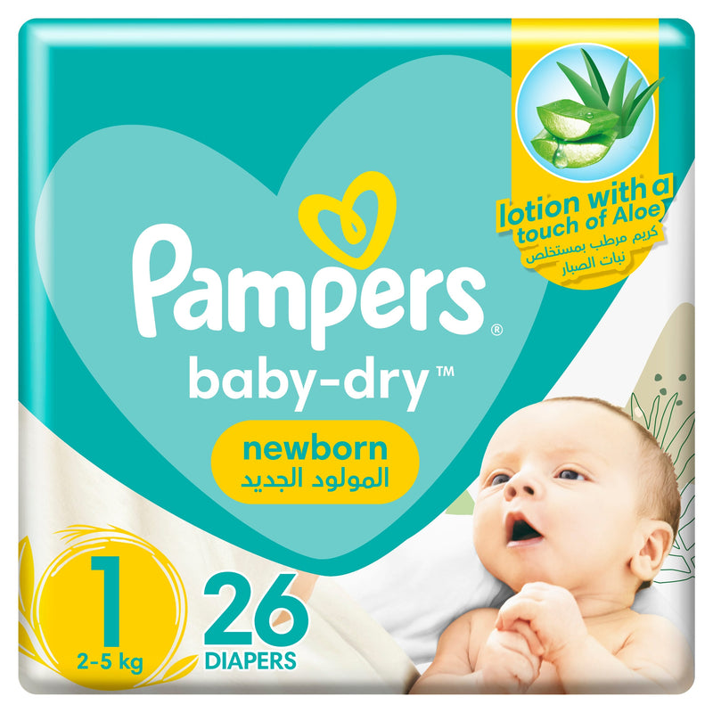 Pampers Baby-Dry Aloe Vera Taped Diapers Size 1, 2-5kg, 26 Diapers
