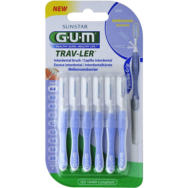 GUM TRAV-LER Interdental Brush 0.6 mm Chlorhexidine-Coated Filaments with Hygiene Cap
