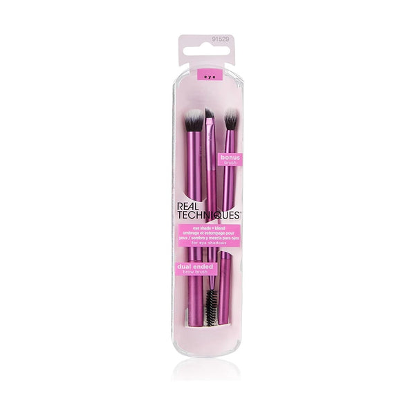 Real Techniques Eye Shade + Blend Makeup Brush Set Synthetic Bristles 3 Pieces