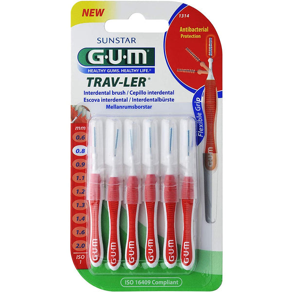 GUM TRAV-LER Interdental Brush 0.8 mm Chlorhexidine-Coated Filaments with Hygiene Cap