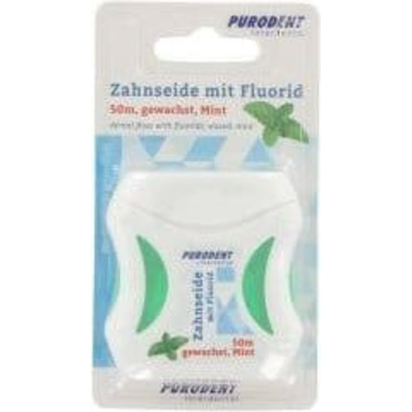 Purodent Mint Waxed Dental Floss Fluoride Infused 50 m