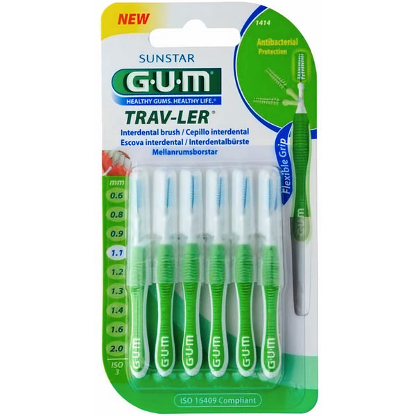 GUM TRAV-LER Interdental Brush 1.1 mm Chlorhexidine-Coated Filaments with Hygiene Cap