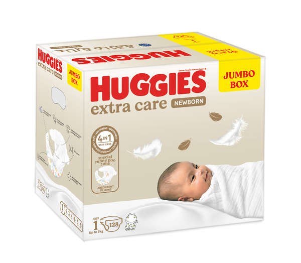 Huggies Extra Care Newborn Diapers Soft Absorbent 128 Pieces Size 1