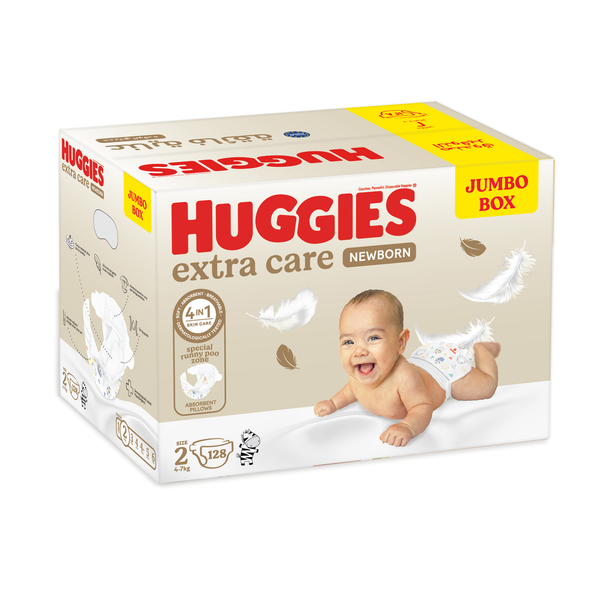 Huggies Extra Care Newborn Diapers Soft Absorbent 128 Pieces Size 2
