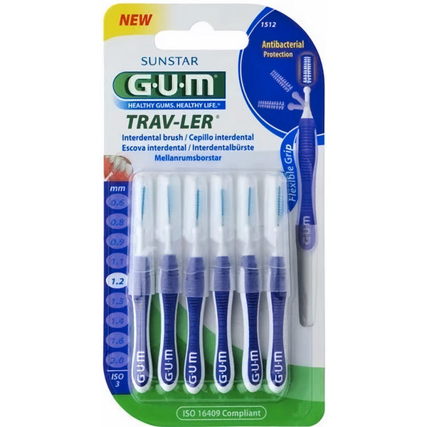 GUM TRAV-LER Interdental Brush 1.2 mm Chlorhexidine-Coated Filaments With Hygiene Cap