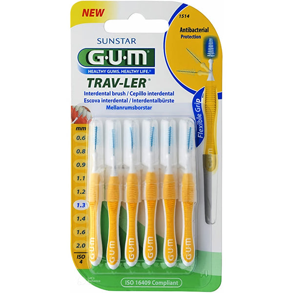 GUM TRAV-LER Interdental Brush Coated Rounded Wire Chlorhexidine Filaments 1.3 mm