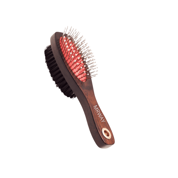 Marwai Mini Double Wooden Detangling Hairbrush, Flexible Bristles, Compact Design