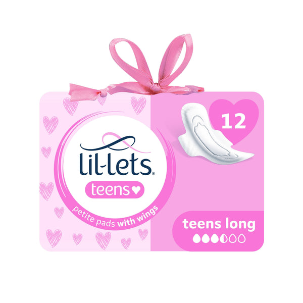 Lil-Lets Teens Long Ultra Sanitary Pads with Wings, Medium Flow, 12 Pack