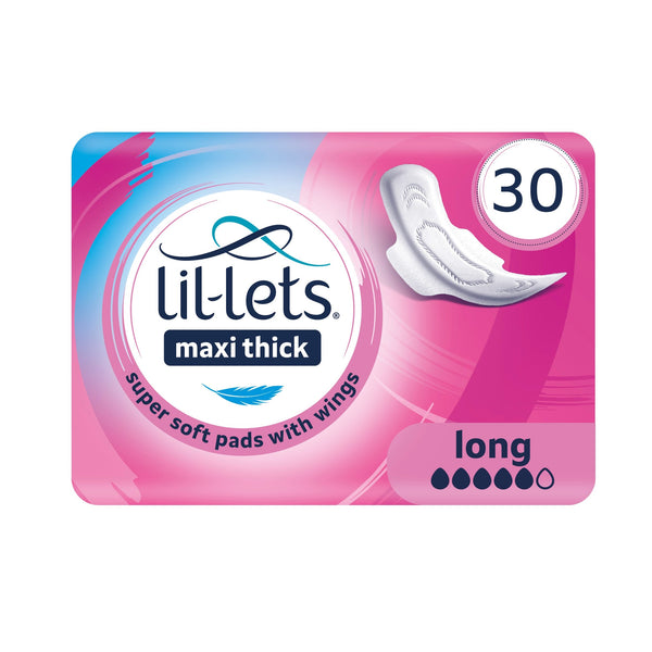Lil-Lets Maxi Long Pads with Wings, 260mm, Fragrance-Free, 30 Pack