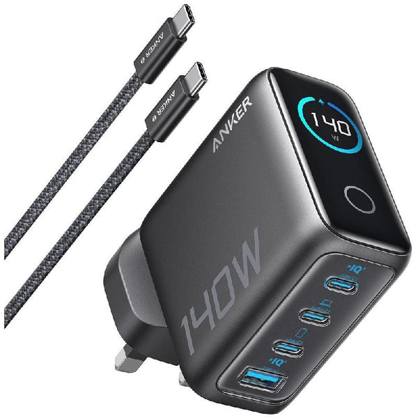 Anker 140W 4-Port GaN Charger PD 3.1 3 USB-C 1 USB-A Dark Gray with 240W Cable