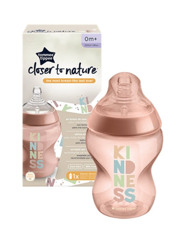 Tommee Tippee Nursery Baby Feeding Bottle, 260ml PP, Pink, Slow-Flow Teat, 1 Pack