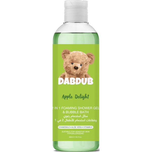 Dabdub 2-in-1 Foaming Shower Gel & Bubble Bath Chamomile Aloe Vera Vitamin E Green Apple 480 ml