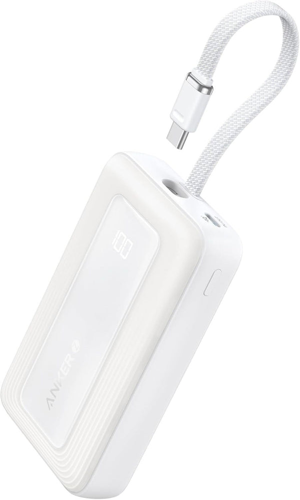 Anker Zolo Power Bank 10K 30W with Built-In USB-C Cable, White