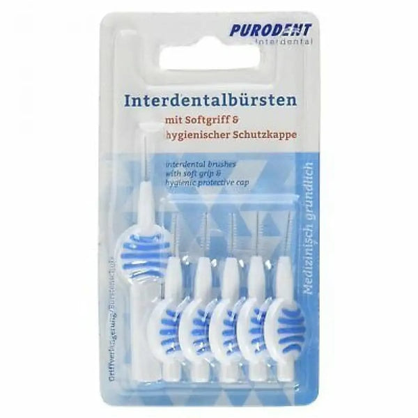 Purodent Interdental Brushes for Braces, Soft Bristles, Protective Cap, 6 Pieces