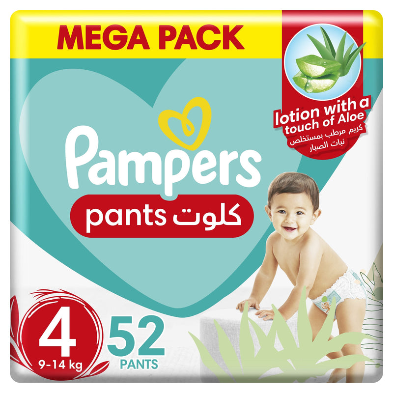 Pampers Baby-Dry Pants Aloe Vera Lotion Size 4, 9-14 kg, 52 Pants