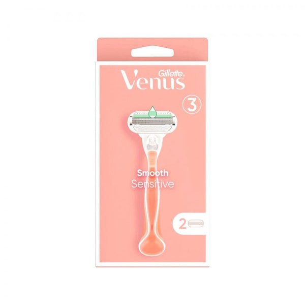 Gillette Venus Smooth Sensitive Women's Razor, Flexible Handle, Aloe Lubricating Strip, 2 Blades