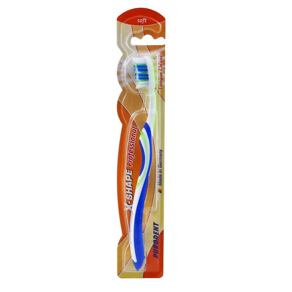 Purodent T.B. Soft X-Shape Professional Toothbrush Soft Nylon Bristles with Tongue Cleaner
